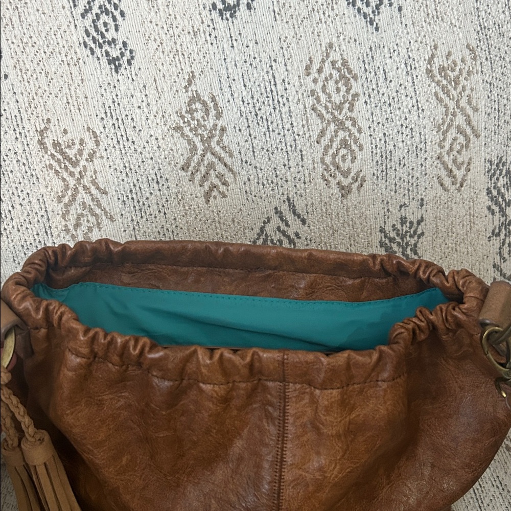 Brown Boho Embroidered Leather-Style Crossbody Bag - Picture 3 of 10
